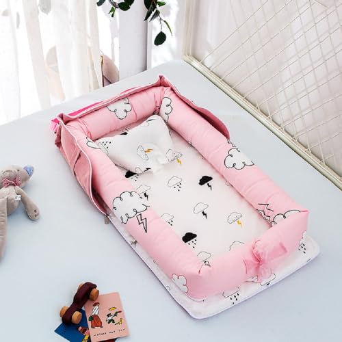 Sarinyベビーベッド、新生児 枕付き ベッドインベッド 、折りたたみ式 携帯型ベビーベッド 、添い寝ベビーベッド 、寝返り防止、通気性、洗える、0-12ヶ月、ベビースリーピングマット 、長く活用 安全 安心 出産祝い (スタイル14)