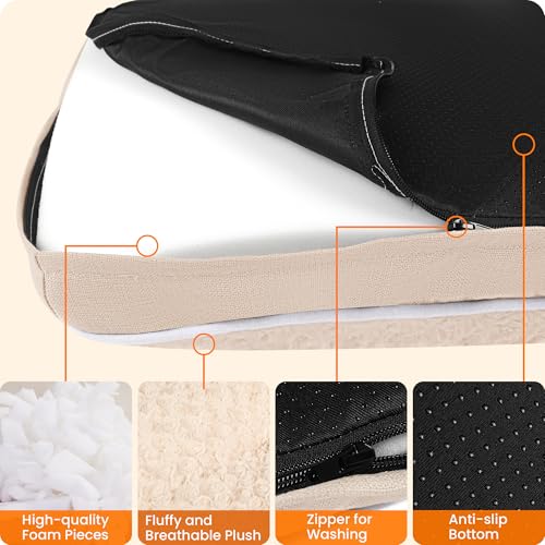 HMTOPE Orthopädisches Hundebett, Hundematte im Doppelstock-Design, Waschbar Hundekissen, Abnehmbar Hundekorb, 105 cm für Mittelgroße Hunde, Beige