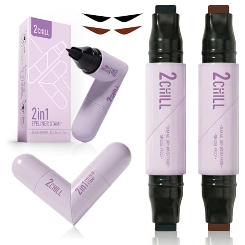 2CHILL 2-Pack Drehbarer Eyeliner Stempel, Wasserfest & Schweißfest, Schnell Trocknend, Langanhaltend, Mattes Finish, Einfaches Augen-Make-up für Anfänger, Kosmetik(Schwarz+Braun)
