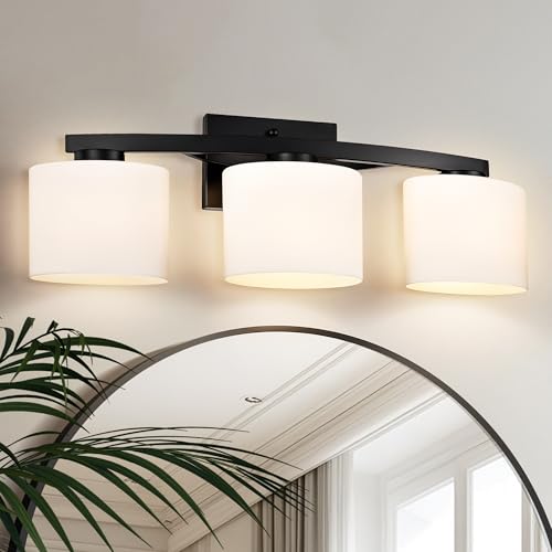 Edvivi Bathroom Light Fixtures, 3-Light Modern Matte Black Vanity Light Over Mirror, Wall Sconces with Oval-Shaped White Glass Shades for Living Room, Bedroom, Hallway, E26 Base by Edvivi - Used condition - US$30.22