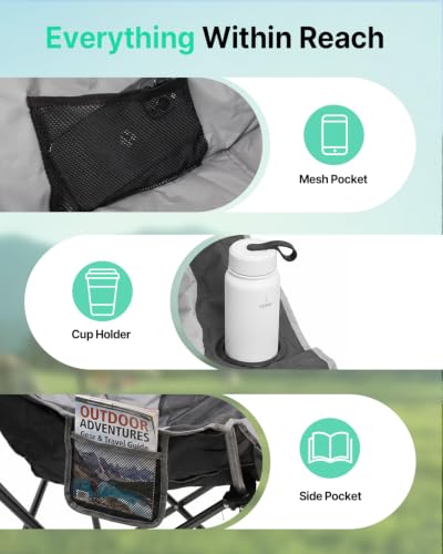 HOPERAN Silla de Camping Sobredimensionada con Reposapiés, Capacidad 500 lbs, Silla Acolchada para Jardín miniatura 5