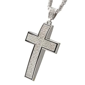 MCSAYS Hip Hop Jewelry Iced Out Bling Full Crystal Cross Pendant Golden Cuban Chain Religious Christian Necklace Fashion Accessories for Men/Women Gifts