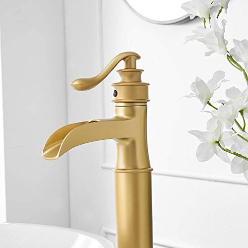 image for Homevacious Bathroom Vessel Sink Faucet Brushed Gold Brass Waterfall T