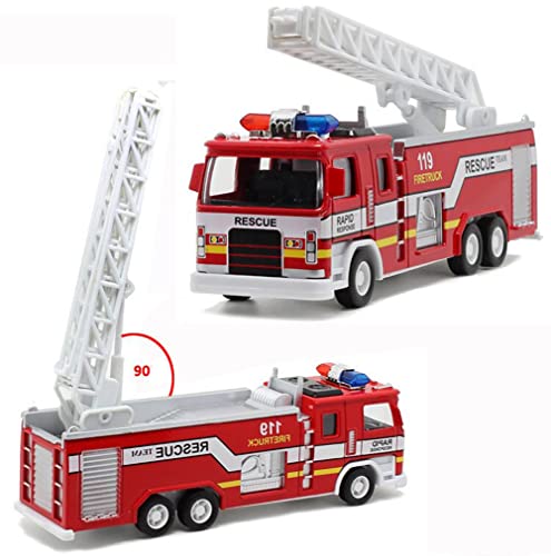 Diecast Fire Truck Engine Emergency Rescue Pullback Action Alloy Metal Toy Vehicle W/Extendable Ladder #TOP3