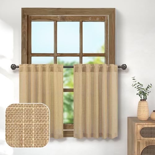 Pitalk Burlap Colored Half Curtains for Windows 36in Long Rustic