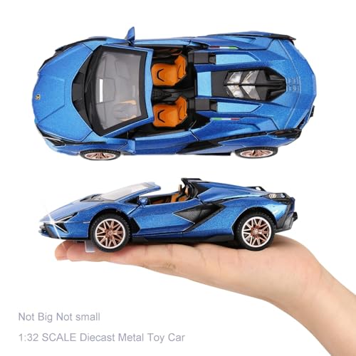 Image of 1:32 Open Lamborghinii Sian Diecast Toy Car Metal Pull Back Vehicle with Openable Doors Lights & Sound Collectible Gift Toy for Kids Boys & Girls Fun & Realistic Design (Blue)