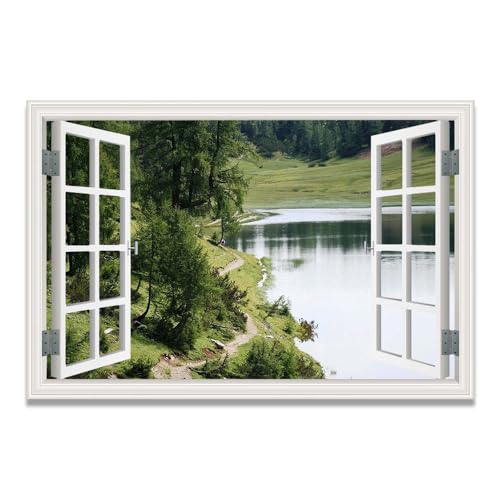 Arte de lienzo VHdfgTY de ventana falsa y paisaje de playa para decoración de hogar