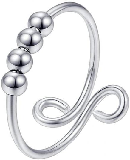 3xRotatable Stress Relief Ring Rotate Freely Meditation Ball Ring Sensory Toy Silver | Toys & Hobbies