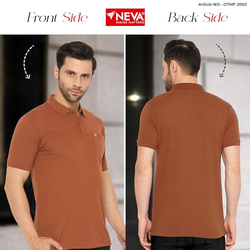 Image of NEVA Men's Regular Fit Half Sleeve Polo Neck T-Shirt with Chest Pocket