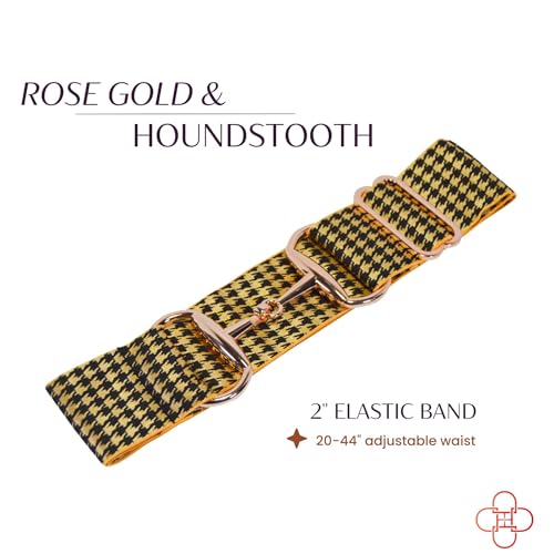 2 inch Luxury Elastic Equestrian Belt, Horse Riding Belt with Rose Gold Buckle, Stretchable and comfortable waist (Houndstooth)2
