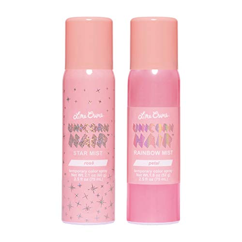 Lime Crime Blushing Holiday Unicorn Hair Mist Set, 2 Pack - Limited Edition Temporary Color Spray In Shades Rose & Petal - Rose Gold Glitter and Light Pink - Vegan, Cruelty Free