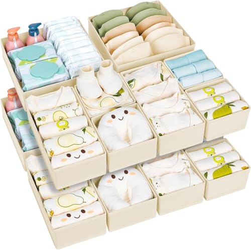 Homsorout 15 Pack Drawer Organisers Foldable Storage Box - Fabric Clothes Wardrobe Drawer Dividers Cubes for Baby Clothing, Socks, Underwear, Ties, Bedroom