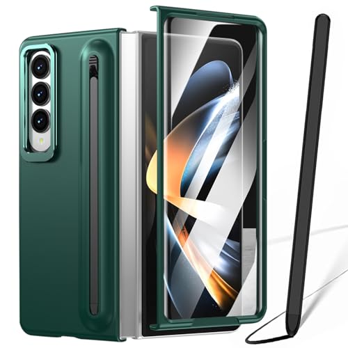 Coque Galaxy Z Fold4 haut de gamme vert premium avec support et protection d'écran