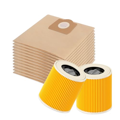 10 Bolsas para Aspiradora Karcher WD3 MV3 + 2 Filtros para Aspiradora Karcher WD3P WD3 Premium WD 3.200 WD 3.300 SE 4001 SE 4001 6.414-772.0/6.414-552.0