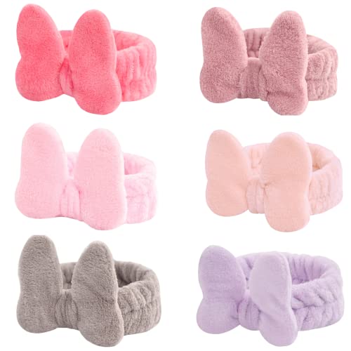 6 Pcs Spa Headband For Washing Face Adjustable Soft Coral Fleece Headband Skincare Headbands Bow Hair Band For Women Girls Facial Makeup Headbands #TOP8