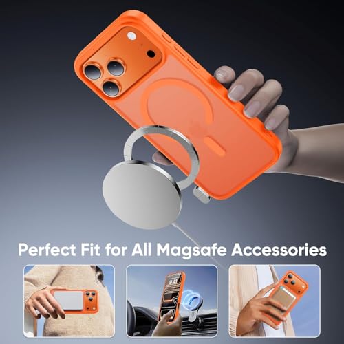 Image of Elzzi Magnetic for iPhone 17 Pro Max Case (Compatible with MagSafe) Slim Translucent Matte Shockproof with Anti-Fingerprint Phone Case, Cosmic Orange