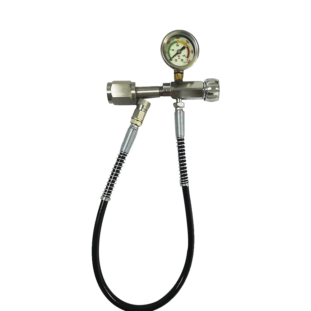 Valve Scuba Adapter with Gauge, Pcp Scuba Tank Valve with 60cm Microbore Hose for Air Tank, PCP Air Rifle, Paintball SCBA Fill Station