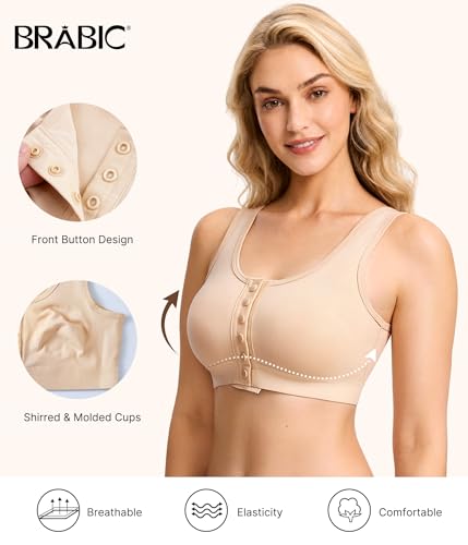 Image of BRABIC Surgical Bra Front Closure - Comfort Compression Mastectomy Bras for Women Post Surgery with Full Coverage