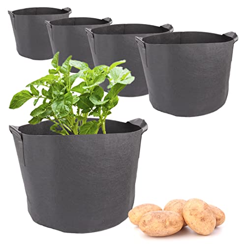 Vegetable Grow Bags,5 Pack Plant Grow Bags Breathable Garden Growing Bag Planting Tomato Fabric Pots Garden Planter Container with Strap Handles for Home,Potato