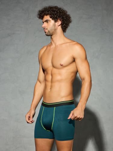 Image of TECHNOSPORT Men's Colorblock Trunks Underwear with ElastoLITE 4 Way Stretch Lightweight Breathable Moisture Wicking Soft Anti Odour Anti Microbial Comfort Fit Boxer Briefs Innerwear for Men