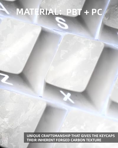 Image of XVX White Shine Through Keyboard Keycaps, Forged Carbon Texture Cherry Profile Keycap Set, Side Printed Keycaps Compatibility with ANSI Layout MX Switches Mechanical Keyboard