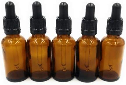 5 x 30ml Amber Brown Glass Bottles with Dropper Pipettes by Pasha81 Ltd