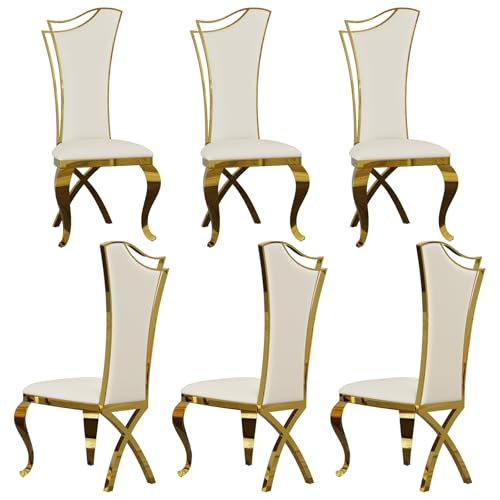 Anewsun White and Gold Faux Leather Upholstered Dining Chairs Set of 6