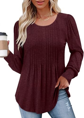 BETTE BOUTIK Long Sleeve Shirts for Women Fall Tops Dressy Blouses Crewneck Tunic Tops for Leggings S-3XL