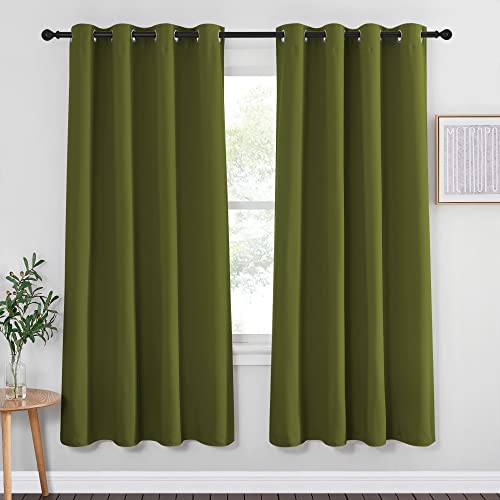 NICETOWN Blackout Curtain for Girls Room - Thermal Insulated Solid Grommet Room Darkening Curtain/Panel/Drape for Bedroom (Olive Green, Single Panel, 52 by 72-inch)