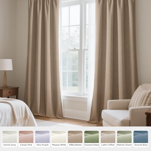 Image of Joydeco Toffee Brown Velvet Curtains 96 Inches Long 2 Panels Set, Thermal Insulated Room Darkening Curtains for Bedroom Living Room, Soft Luxury Curtains Rod Pocket, 52W x 96L