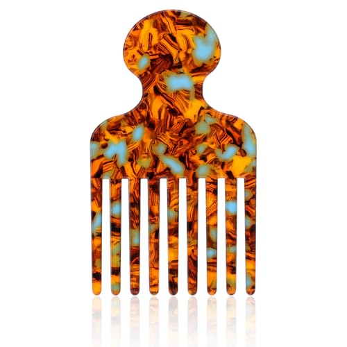 Hair Pick Comb, 4.72 Inch Curly Hair Picks Long Wide Tooth Comb for Curls Afro Smooth Sturdy Detangling Lift Combs Styling Tools for Women Men Barber Supplies (Brown)