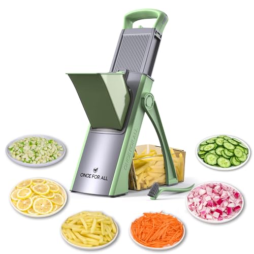 ONCE FOR ALL Upgrade Safe Mandoline Slicer Plus, Adjustable Vegetable Food Chopper Potato Fries French Fry Cutter, Detachable Blade, Kitchen Chopping Artifact, New Kitchen Gift JS03 Green by ONCE FOR ALL - Used condition - US$47.49