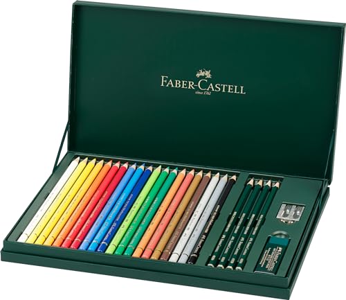 Faber-Castell 210051 - Zestaw upominkowy Mixed Media Polychromos, 20 ołówków z akcesoriami, wielokolorowy