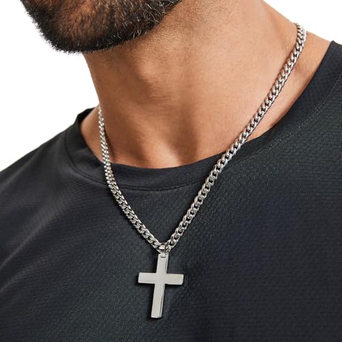 Cross Necklace for Men - 925 Silver Filled Stainless Steel Religious Pendant Necklace2