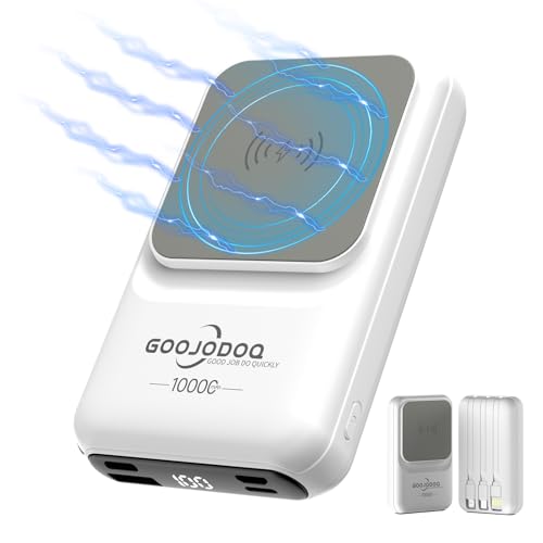Image of GOOJODOQ Magsafe Power Bank Wireless Powerbank 10000mAh with 20W Magnetic Wireless Fast Charging, 22.5 Wired Output Compatible with iPhone 12 & Above,Type C Smartphones,Tablets(White)
