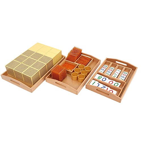 Montessori Toys for 6+ Years Old Golden Beads Math Materials Decimal System Numbers Cards Materials Bank Math Games Preschool Learning Educational Toys Homeschool Supplies Gifts for Kids (3 Piece Set)