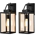 Dusk to Dawn Sensor Outdoor Light Fixtures, 13 inches Porch Sconces Wall Mounted Lighting with E26 Sockets, Glass Shades Exterior Waterproof, Anti Rust Matte Black Wall Mount Front Door Lantern, 2Pack