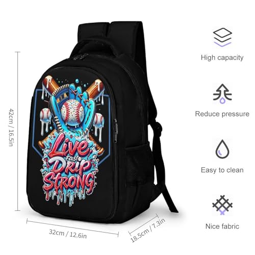 Live Drip Strong Baseball Home Plate Drip Backpack Large Capacity Backpacks Leisure Travel Daypack 12.6X7.3X16.5 Inch2