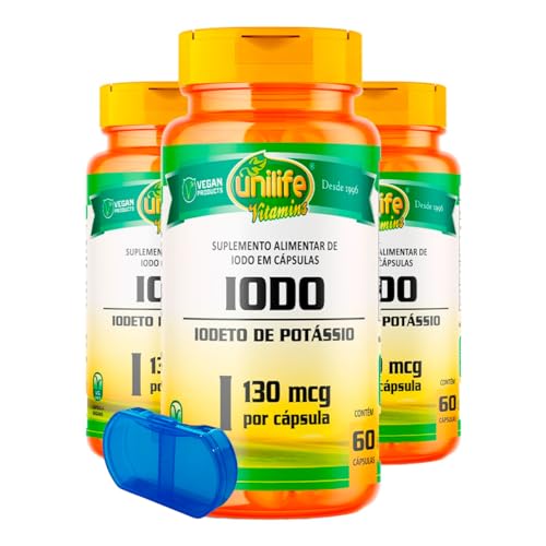 Iodeto de Potássio 130mcg Unilife Iodo 60 Cápsulas 3un + Porta Cápsulas