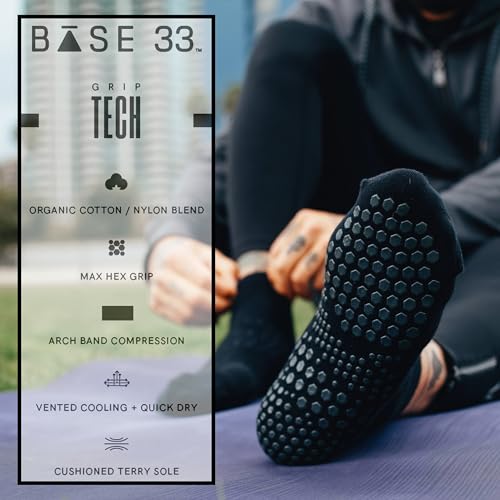 Image of Base 33 Low Rise Grip Socks - Pilates Socks with Non-Slip Grips, Arch Band Support, Wear for Yoga, Barre, Martial Arts