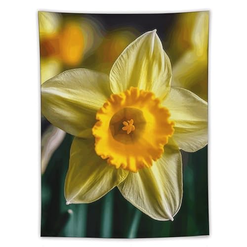 Tapisserie d'art abstrait grand format polyester motif fleur jonquille
