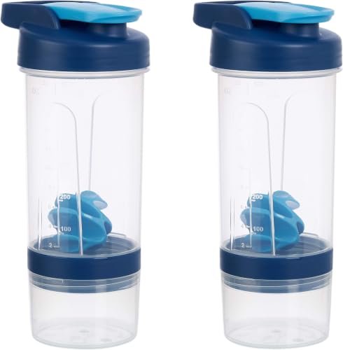 Image of Amazon Basics Protein Shaker Bottle with Mixer Ball, Cups for Shakes, 20 oz,2 count, Blue, 11.8x9x23 cm (Pack of 8)