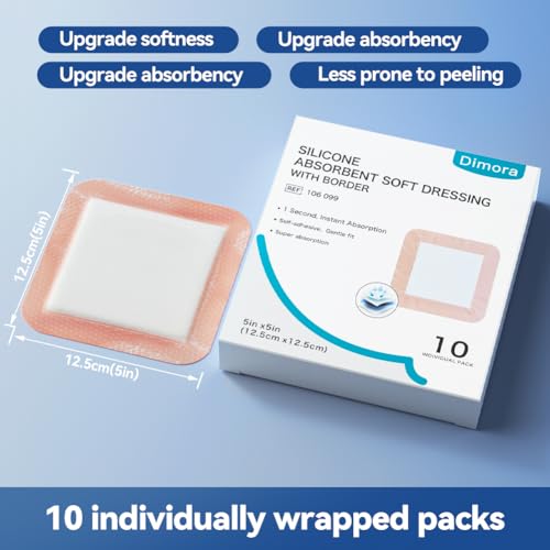 Dimora Silicone Super Absorbent Wound Dressings - Gentle Adhesive Bandages With Ultrasorb Polymer,Heavy Exudate Wound Care Pads 5"X 5 Inch 10 Packs thumb #1