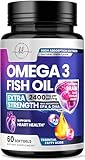 Omega 3 Fish Oil Supplements - 2400mg Fish Oil Per Serving - Triple Strength Omega-3 with EPA & DHA Fatty Acids - Natural Heart, Brain & Immune Support - Wild Caught, Bottled in USA - 60 Softgels