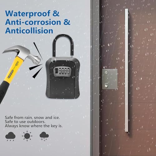 Schlüsseltresor, 4-Stellige Zahlencode Schlüssel, mit Bügel Wetterfest - Wandmontage/Aufhängung Schlüsselkasten Schlüsselsafe, Key Lock Box, für Büro, Zuhause, Garage