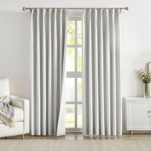 Randall Full Blackout Curtain Panels 95 Inch Long Cream White Textured Curtains for Bedroom Thermal Insulated Pinch Pleat Drapes with Hooks Back Tab Window Treatment for Living Room,2 Panels,38"Wx90"L