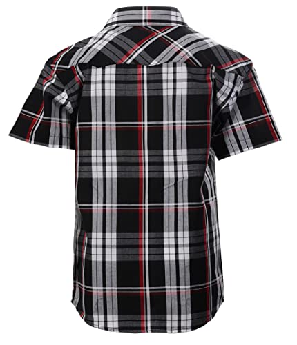Gioberti Boys Casual Western Plaid Pearl Snap-On Buttons Short Sleeve Shirt, Black/Red, Size 12 #TOP1