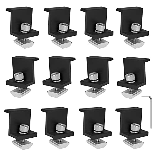 12 stuks 30 mm zwarte zonne-eindklemmen, middelste zonnemodulebevestigingen, moduleklemmen, PV-bevestigingen zonnebevestiging, fotovoltaïsche montagerail voor dak- en vloerbevestigingen zonnepanelen