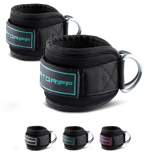 Fitgriff® Tobilleras Poleas Gym V3 (2 Piezas) - Correas Tobillo Gimnasio para Patadas Gluteos, Fitness - Accesorios de Ejercicio (Cyan)