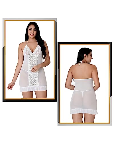 Image of Love Maker Net Above Knee Women Babydoll Floral Solid Nightwear S-3XL